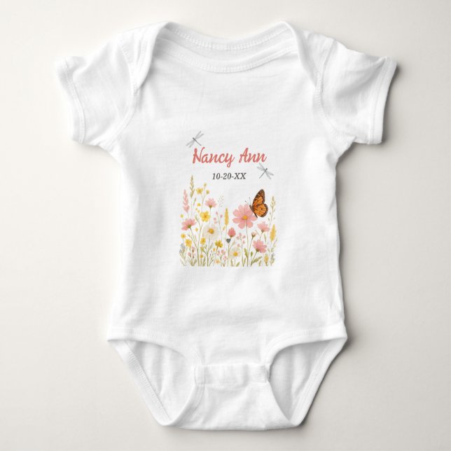 Body Boho Little Fleur sauvage Nom de bébé personnalisé (Devant)