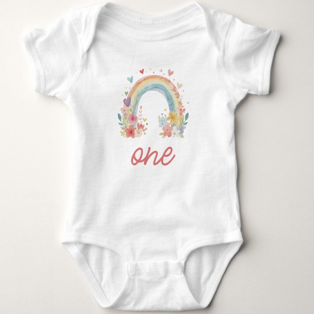 Body Boho Rainbow Floral Pastel "Un" Premier Anniversai (boho one shirt, pastel first birthday, floral rainbow outfit, baby girl birthday, cake smash outfit)