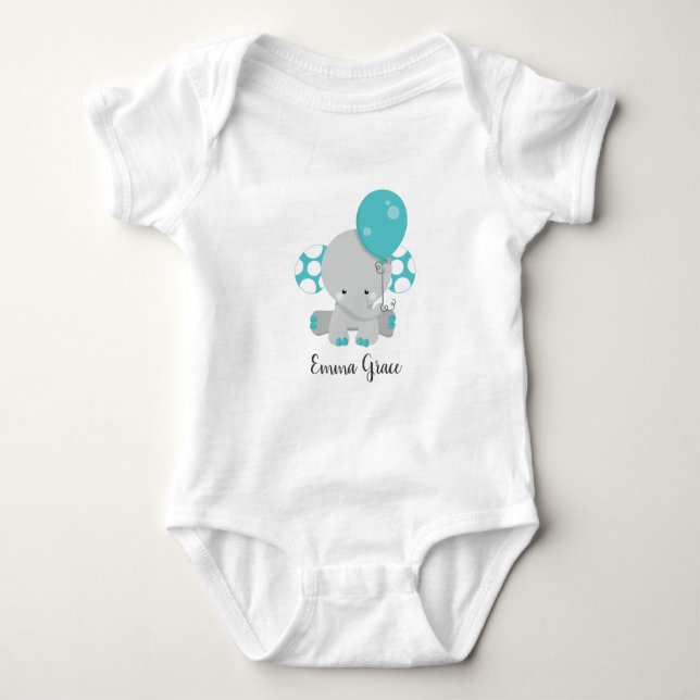 Body Bois et éléphant Turquoise Genre Neutre Monogramme (Devant)