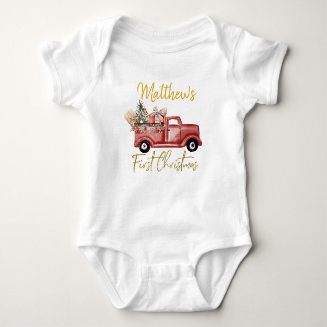 Body Boy First Christmas Red Truck Baby Bodysuit (Devant)