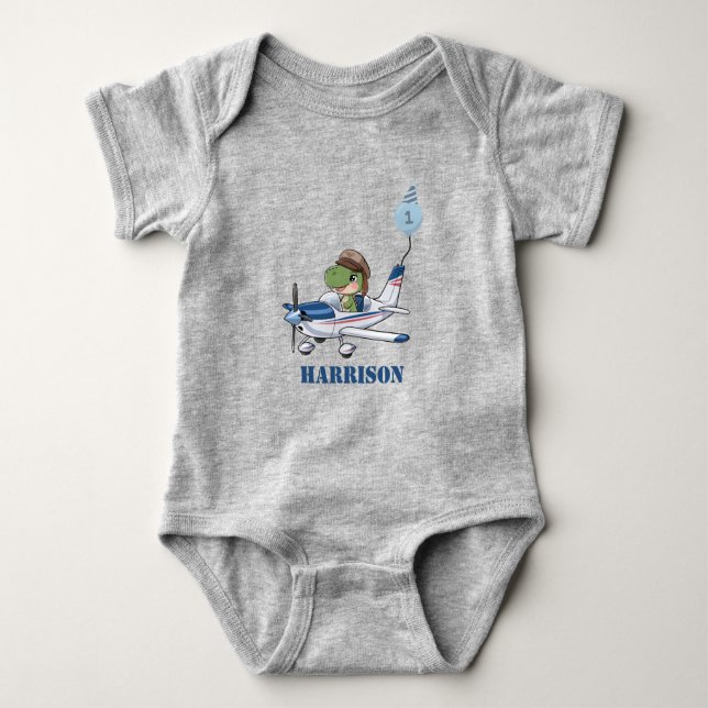 Body Boys Cute Blue Avion Dinosaur Enfants 1er annivers (Devant)