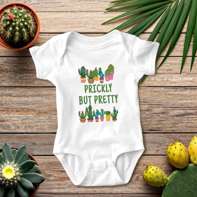 Body Cactus Plantes Pricky mais jolie combinaison bébé (Prickly but pretty! Handle with care. A cute cactus theme baby bodysuit with space for your initial)