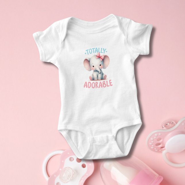 Body Cadeau de Baby Shower Éléphant Rose Bébé Fille (Totally Adorable Baby Elephant Baby Body Suit. Baby Shower Gift for baby girl)