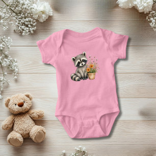 Body Cadeau Fille Bébé Fleurs Sauvages Raton Laveur