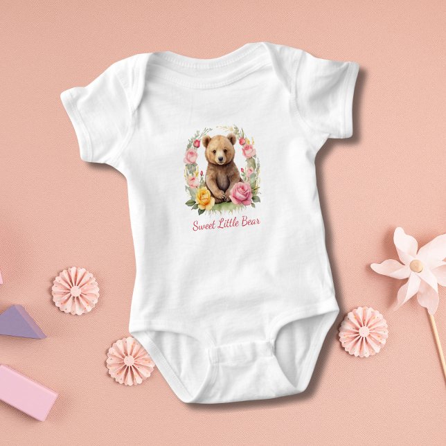 Body Cadeau personnalisé ours en peluche rose fleurs ja (Personalized Baby Bear Pink Yellow Roses Flowers Baby Girl Gift Baby Shower gift)