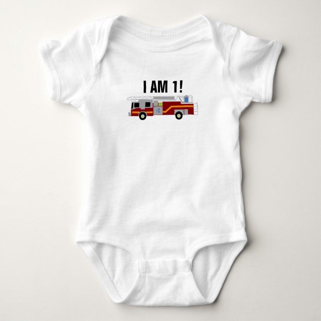Body Camion à feu Je suis 1 Anniversaire Bébé Bodysuit (Devant)