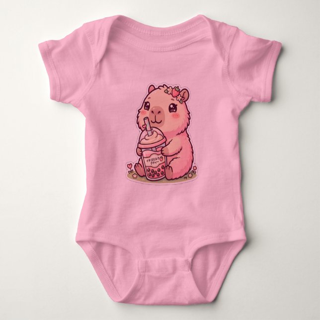 Body Capybara Chibi Mignon Buvant du Lait de Boba à la  (Devant)