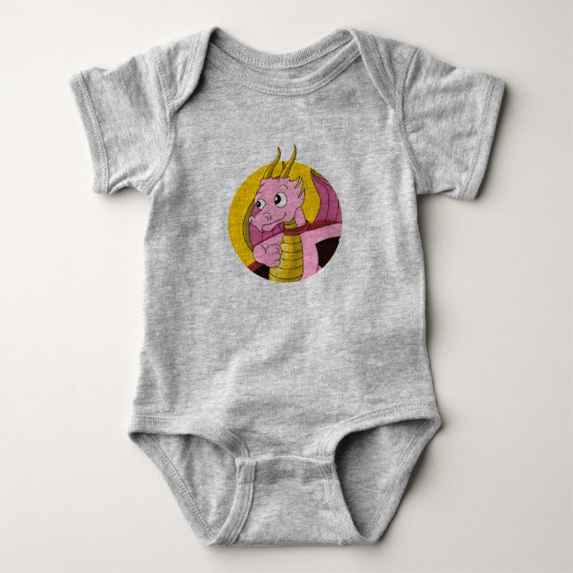 Body Caricature de dragon rose pour bébé (Devant)