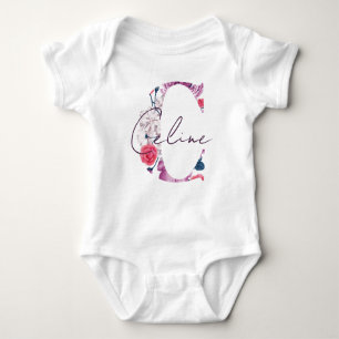 Body Céline Nom du bébé Fleur Script Vintage Floral C