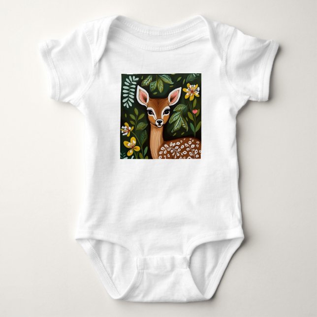 Body Cerf mignon avec Feuilles et fleurs (Devant)