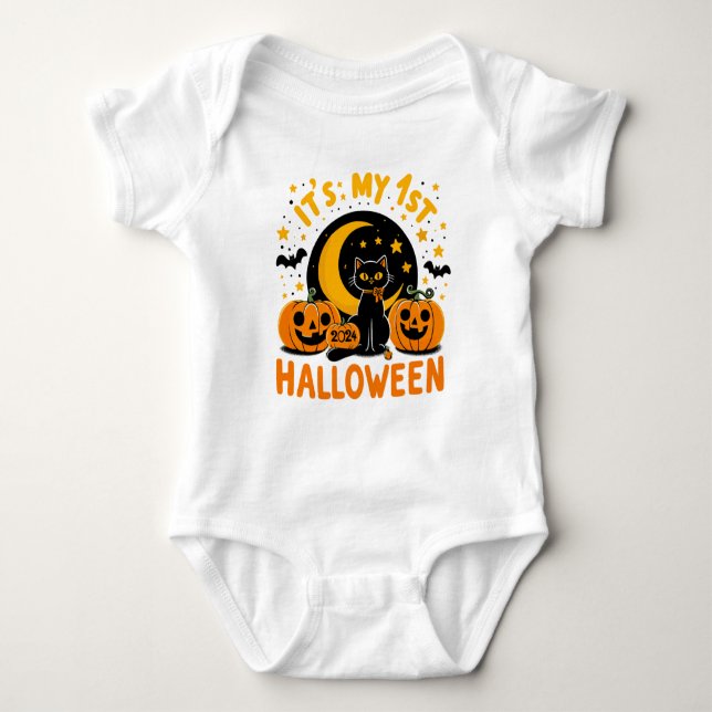 Body C'est ma première citrouille d'Halloween chat noir (Devant)