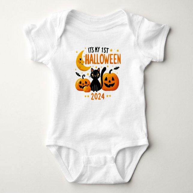 Body C'est mon 1er Halloween Citrouille Chat Noir  (Devant)