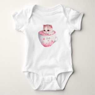 Body Chat blanc-rose mignonne dans une tasse de thé (3)