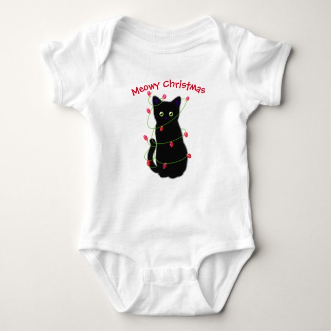 Body chat noir | Meowy Christmas | lumières scintillant (Devant)