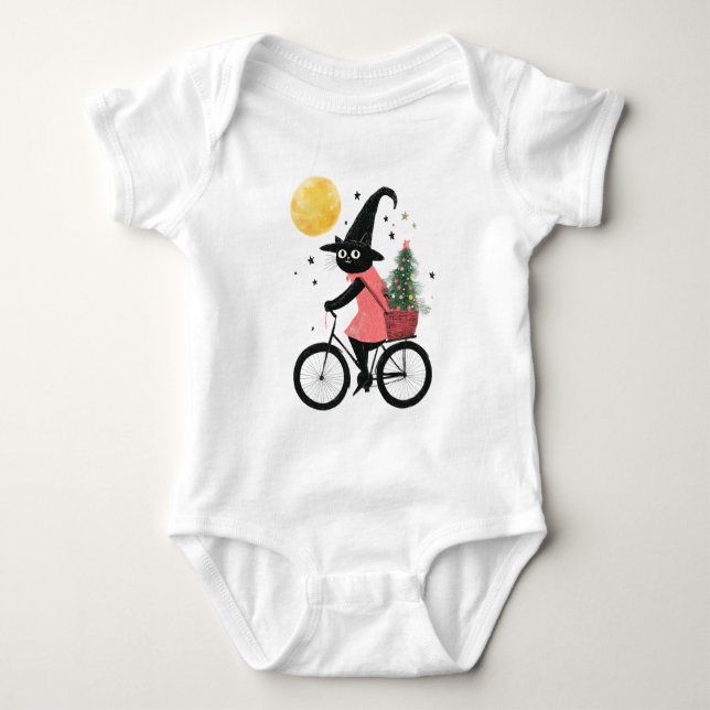 Body Chat noir sorcière cyclisme Noël mignon et effraya (Devant)