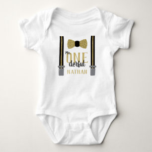 Body Chemise d'anniversaire Mr ONEderful en noir et or 