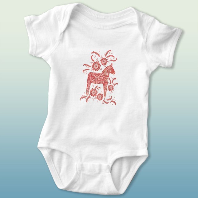 Body Cheval de Dala suédois Rouge et blanc (Swedish Dala Horse red and white baby bodysuit)