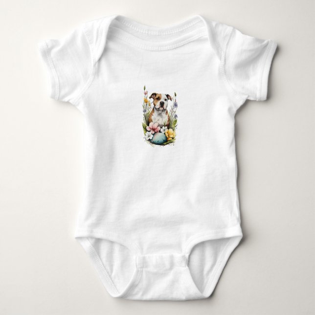 Body Chien chiot Brown et blanc avec fleurs (Devant)