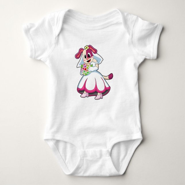 Body Chien comme mariée avec robe de mariage et fleurs (Devant)