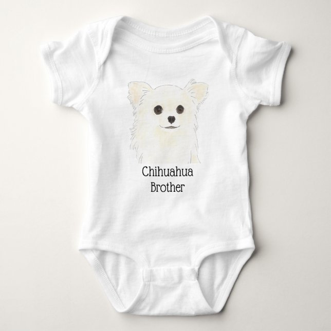 Body Chihuahua à poil long blanc personnalisé (Devant)