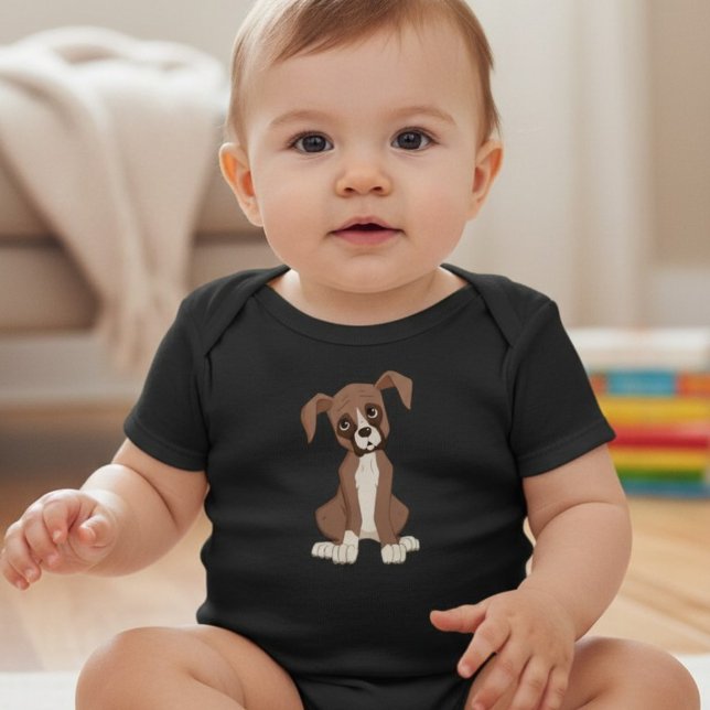 Body Chiot boxer (A baby wearing a cartoon boxer puppy portrait onesie in black, perfect for dog loving families.)