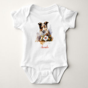 Body Chiot de berger des Shetland Animal Aquarelle Fleu