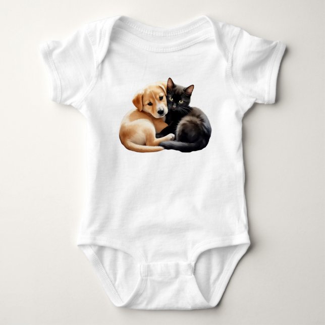 Body Chiot Labrador avec un mignon chaton noir (Devant)