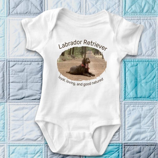 Body Chocolate Lab On A Forest Trail Replaceable Photo (baby body suit with replaceable photo)