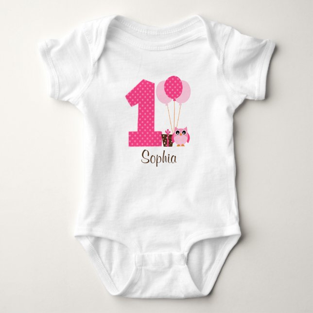 Body Chouette Brown rose Polka Dot 1er anniversaire fil (Devant)