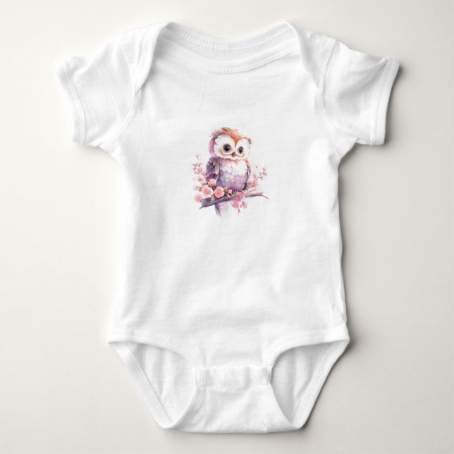 Body Chouette de bébé doux mignonne avec fleurs (Devant)