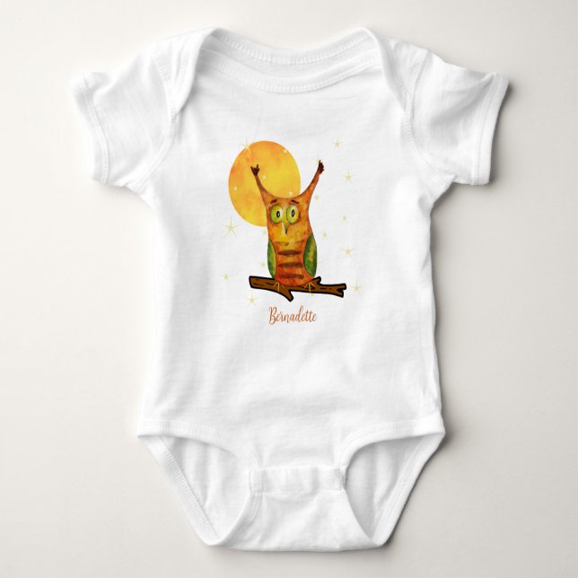 Body Chouette mignonne aquarelle nom date de naissance  (Devant)