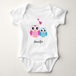Body Chouettes de dessin mignonnes avec le coeur nom pe