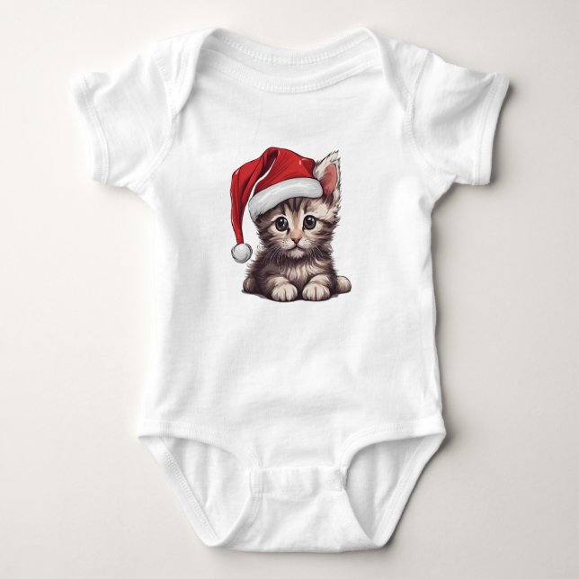 Body Christmas Kitten w Santa Hat, Holiday Kitty Cat (Devant)