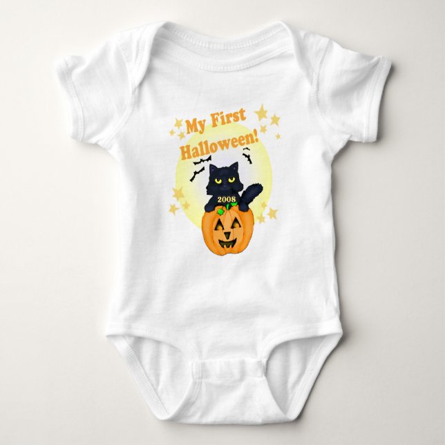 Body Citrouille de Halloween et T-shirt de chat (Devant)