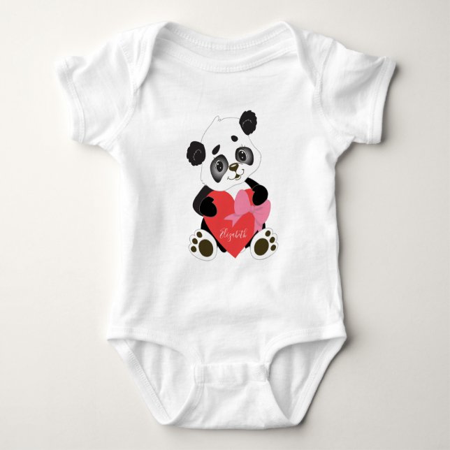Body Coeur rouge mignon Valentine Panda (Devant)