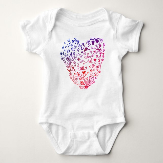 Body Coeurs de coeur Dessin Jersey Bodysuit, Blanc (Devant)