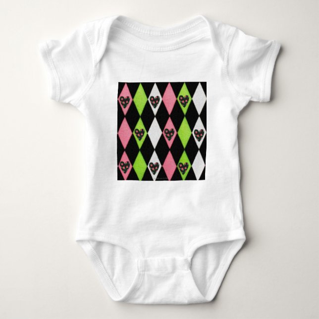Body Colorful harlequin Print with Rose Hearts (Devant)