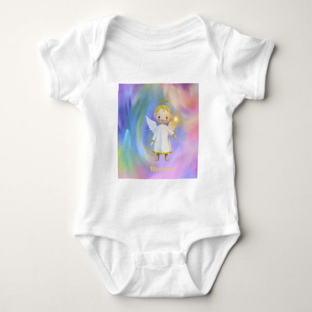 Body Combinaison bébé ´Bless You´ blanc arc-en-ciel (Devant)