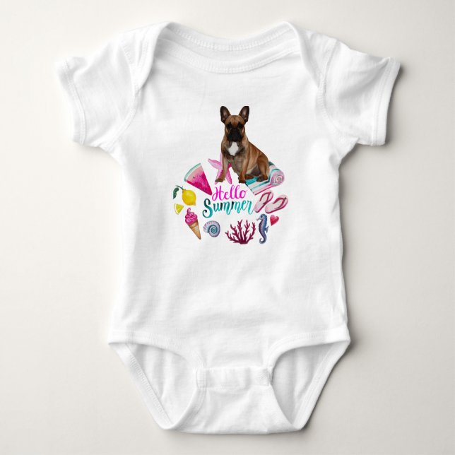 Body Combinaison bébé bouledogue français hello summer (Devant)