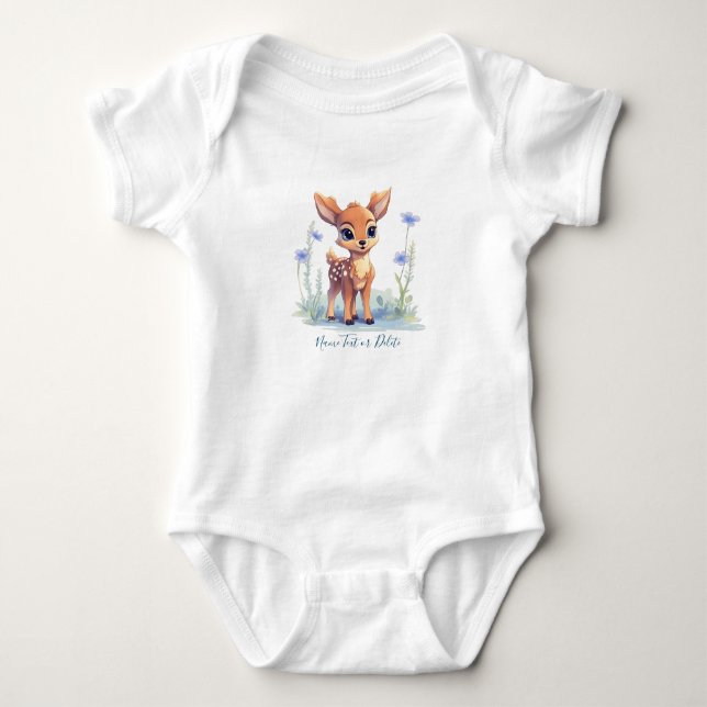 Body Combinaison bébé fleurs bleues cerf aquarelle bébé (Devant)