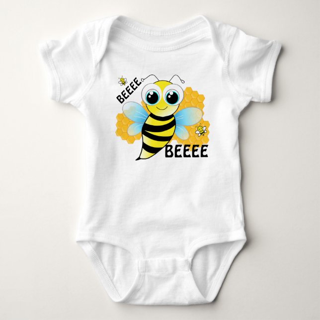 Body Combinaison bleue et jaune BEEEES & ruche pour béb (Devant)