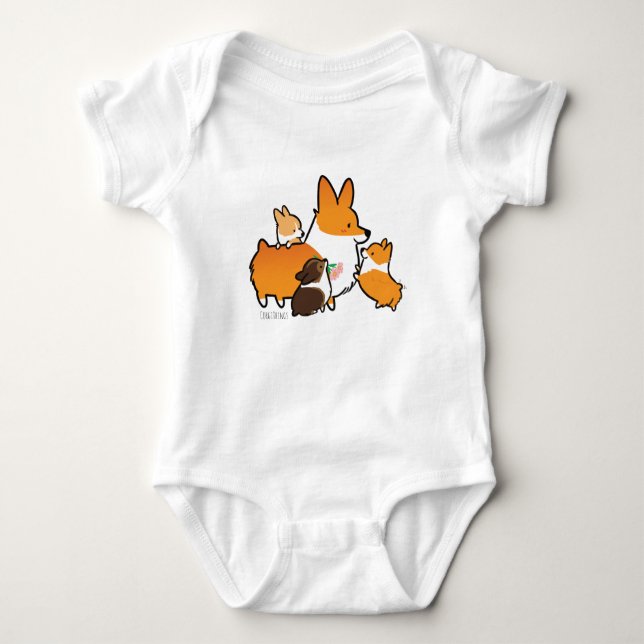 Body Corgi maman et chemise de bébé de chiots (Devant)
