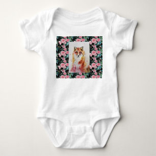 Body Costume bébé aquarelle renard rouge mignon roses