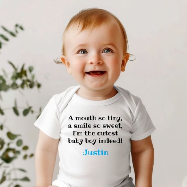 Body costume mignon avec citation et nom de bébé garçon (Custom baby boy bodysuit: cutest baby boy indeed)