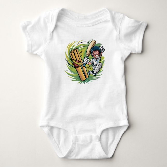 Body Costume pour bébé Cricketer avec batte, balle et w (Devant)