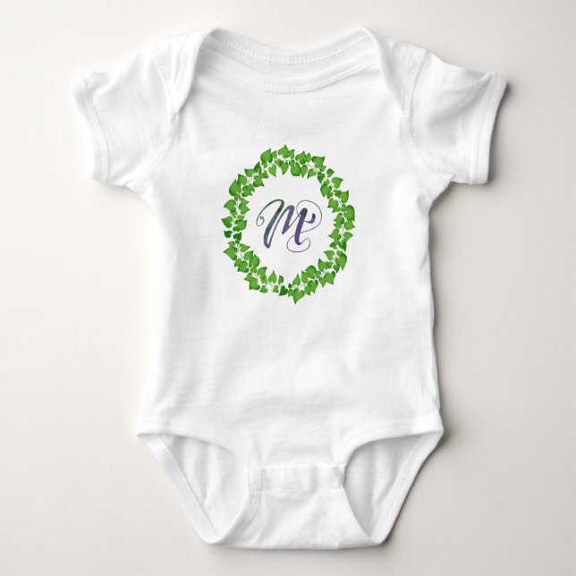 Body Couronne de feuillage vert boho M initiale mignonn (Devant)