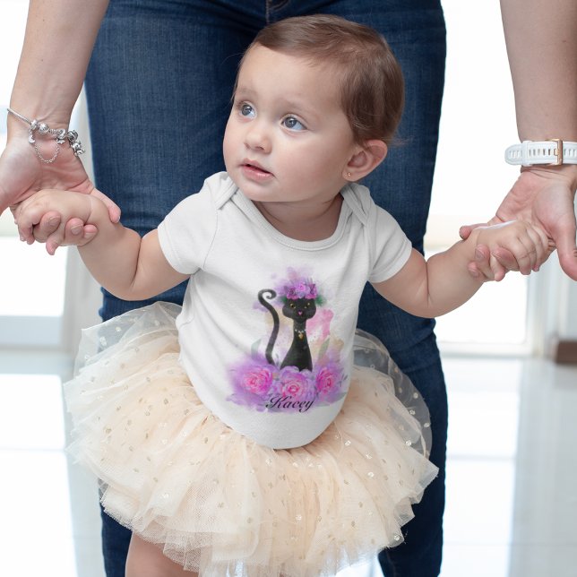 Body Couronne de fleur de chat noir assise en roses ros (Créateur téléchargé)