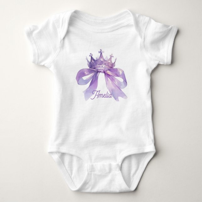 Body Couronne violette et arc Nom de bébé personnalisab (Devant)