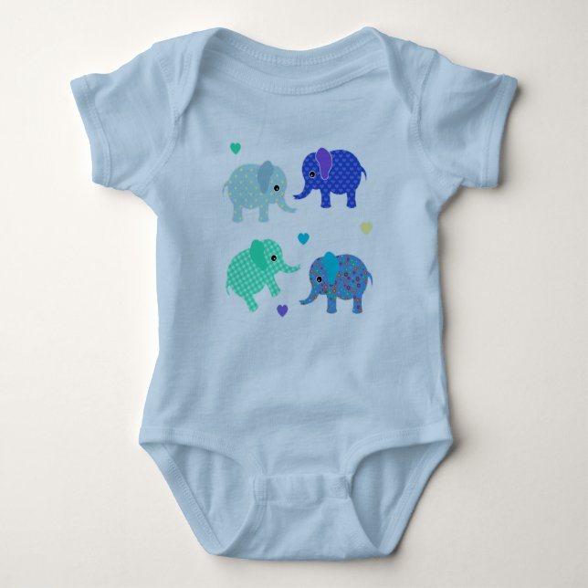 Body Coussin pour bébé Eléphants Bleus et Vert (Devant)