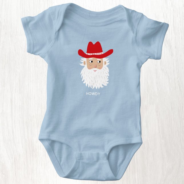 Body Cowboy Santa Claus Custom Text Christmas (Fun Cowboy Santa Claus Western Christmas custom text personalized baby bodysuit)